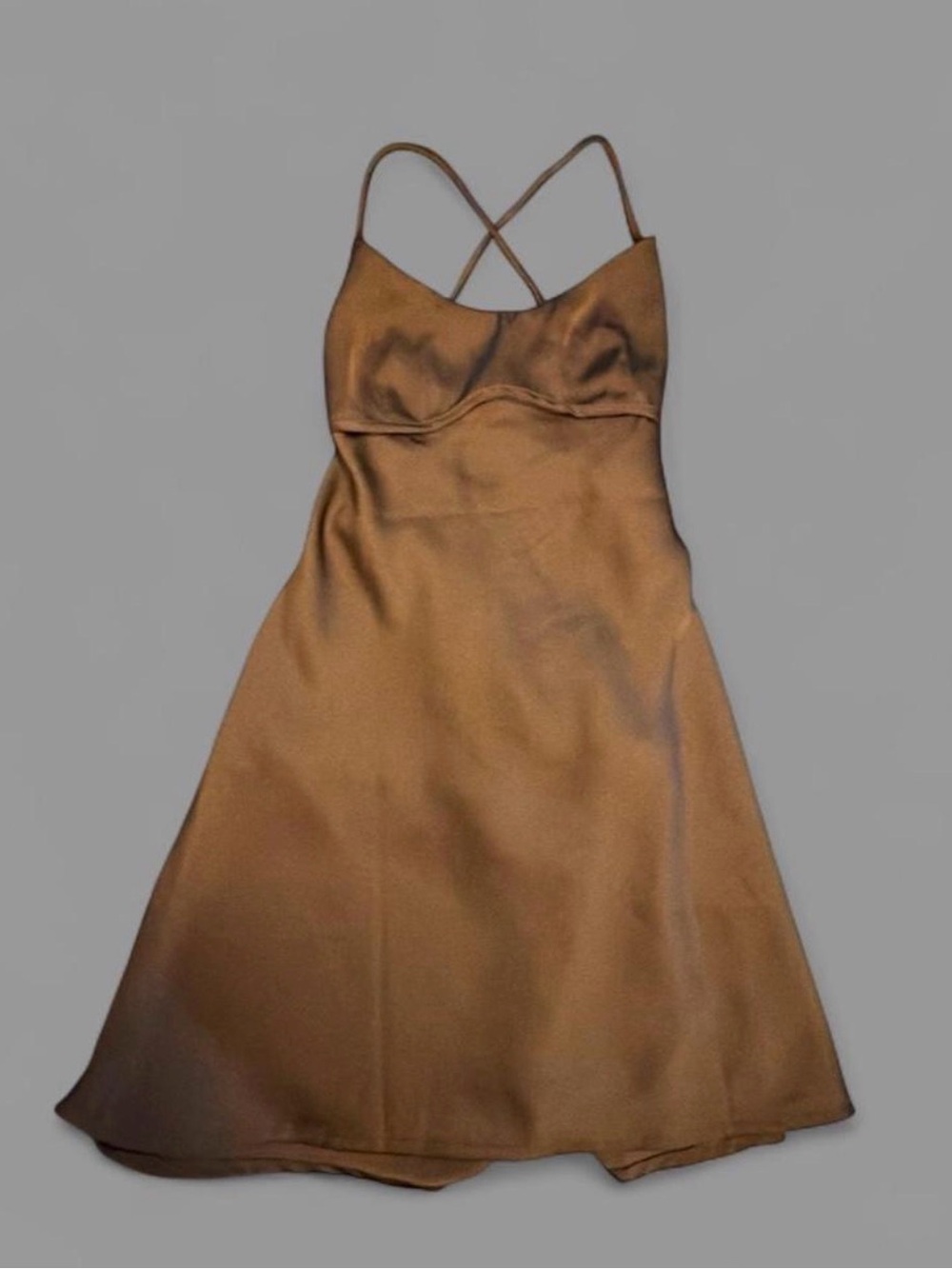 White Fox- Satin Slip Dress with Crossback Straps - Brown